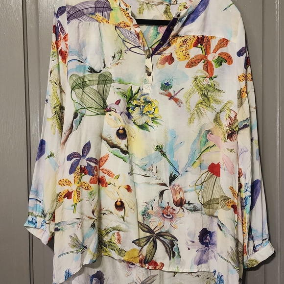 Soft Surroundings Floral Tropical Tunic with Purple Velvet Accents, Medium - Picture 3 of 7